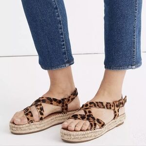 NEW Madewell The Malia Espadrille Leopard Calf Hair Sandals shoes sz 10M